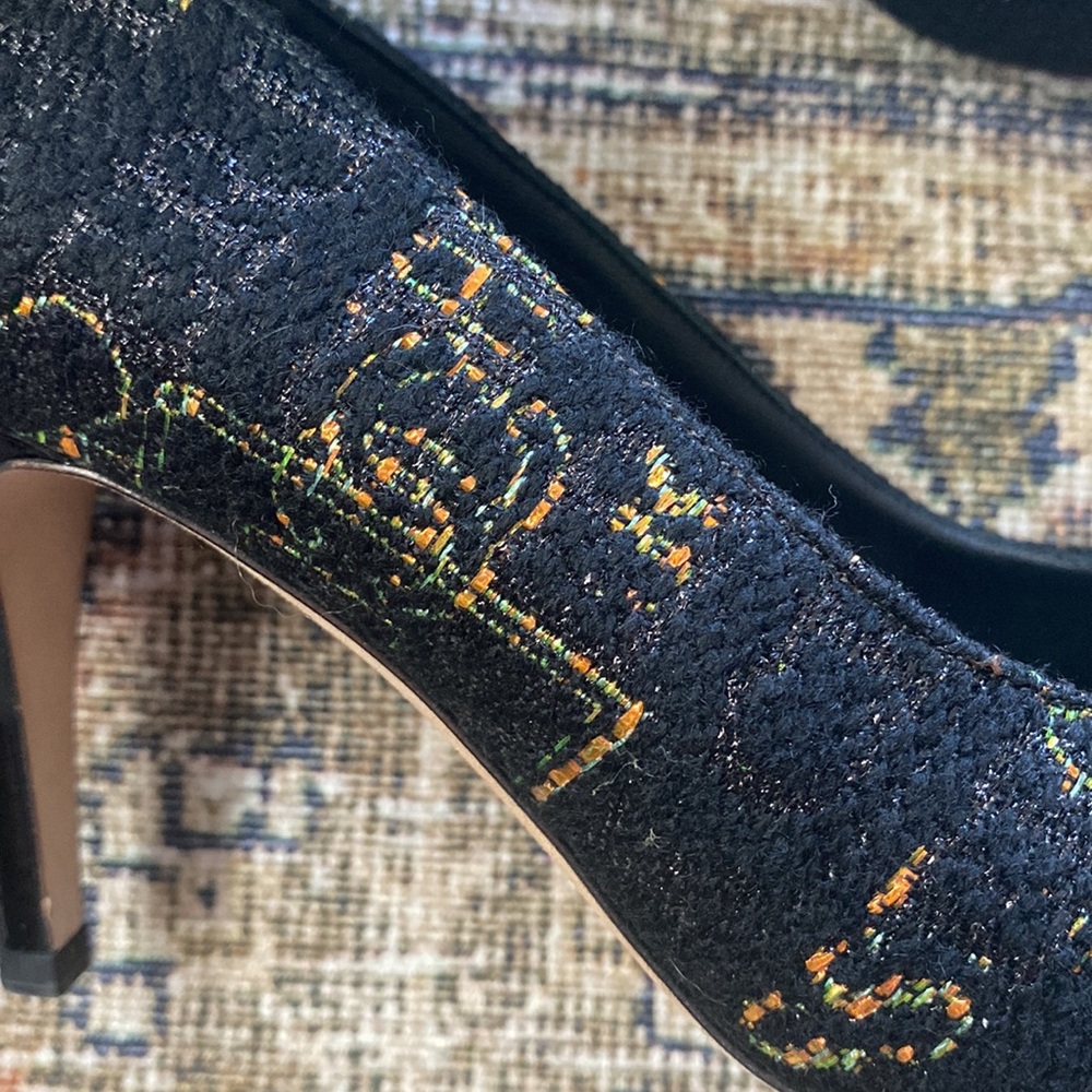 CHANEL Black Tweed bow Heels 40 - Picture 5 of 7